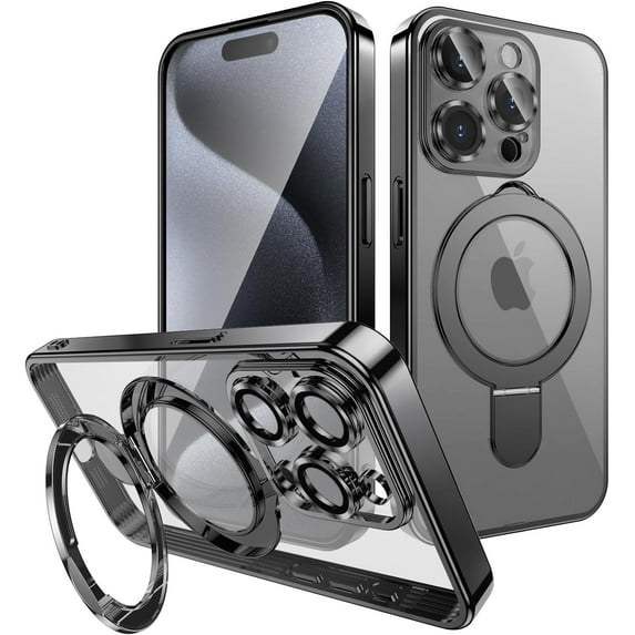 Magnetic for iPhone 14 Pro Case Magsafe Clear with Invisible Stand Kickstand Camera Protector Plating 10FT Shockproof Soft Rubber Protective Phone Case (Black)