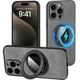 thumbnail image 1 of Magnetic for iPhone 14 Pro Case with Stand Compatible with MagSafe Authentic Sheep Bark Skin Ultra Thin 360° Rotation Bracket Anti-Scratch Mil-Grade Drop Protection Case, Grey, 1 of 7