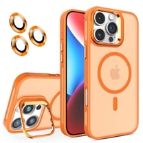 Magnetic for iPhone 14 Pro Frosted Case,[Built-in Invisible Kickstand][Compatible with MagSafe][Military Grade Shockproof][Lens Protection Film] Hybrid Slim Matte Phone Case,Orange