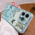 thumbnail image 1 of Magnetic for iPhone 14 Pro Max Case 6.7", Cute Butterfly Pattern, Glitter Bling Diamond Edge Sparkly Cover Screen Protector Gradient Phone Case Camera Protection for Girls Women -Blue, 1 of 6