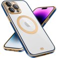 thumbnail image 1 of Magnetic for iPhone 14 Pro Max Case Built-in Camera Lens Cover [Compatible with Magsafe] Plating Soft Anti-Scratch Shockproof Transparent Back Cover 6.7 Inch - Clear Blue, 1 of 14