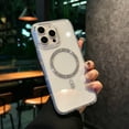 thumbnail image 1 of Magnetic for iPhone 14 Pro Max Case, Clear Crystal Glitter Phone Case Compatible with MagSafe, Anti-Scratch Shockproof Protective Sparkly Cute Women Girl Cover for iPhone 14 Pro Max, Silver, 1 of 12