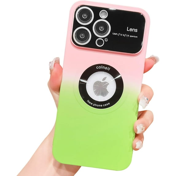 Magnetic for iPhone 14 Pro Max Case, Compatible with MagSafe, Camera Lens Film Protector, Logo View, Military Grade Drop Proof Gradient Phone Case (Pink Green)