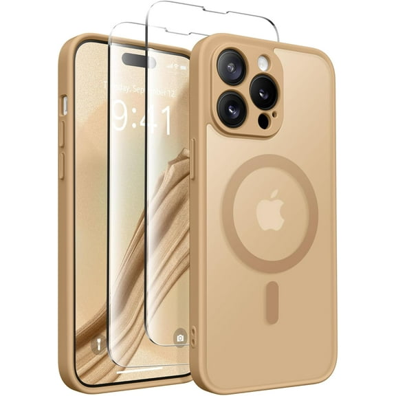 Magnetic for iPhone 14 Pro Max Case, [Compatible with MagSafe] [Full Camera Protection] Shockproof Protective Slim Women Translucent Matte Phone Case for iPhone 14 Pro Max 6.7", Khaki