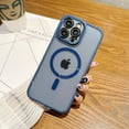 thumbnail image 1 of Magnetic for iPhone 14 Pro Max Case [Compatible with MagSafe] [Metal Frame Camera Protection] Transparent Acrylic Back Cover Anti Drop Protective Case for iPhone 14 Pro Max (Dark Blue), 1 of 7