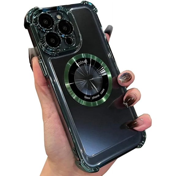 Magnetic for iPhone 14 Pro Max Case Compatible with MagSafe, [Military Grade Protection] Logo View Slim Transparent Clear Electroplate Bumper Cover Case for iPhone 14 Pro Max 6.7” (green)
