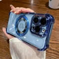 thumbnail image 1 of Magnetic for iPhone 14 Pro Max Case Compatible with MagSafe, [Military Grade Protection] Logo View Slim Transparent Clear Electroplate Bumper Cover Case for iPhone 14 Pro Max 6.7” (Blue), 1 of 14