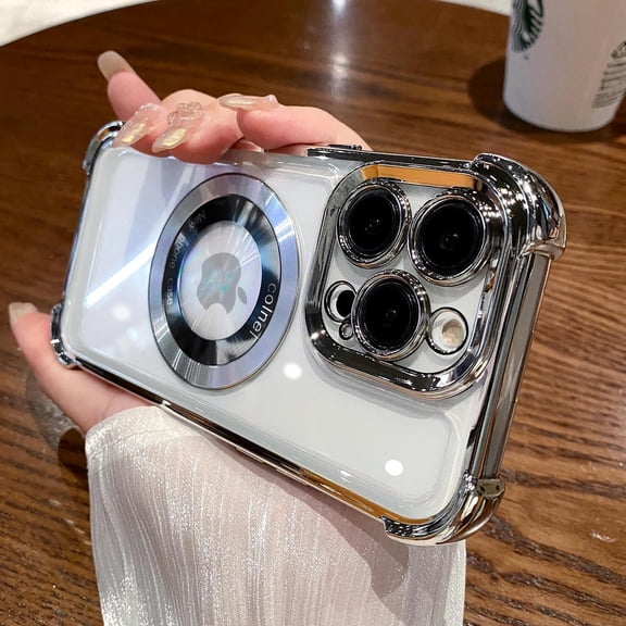 Magnetic for iPhone 14 Pro Max Case Compatible with MagSafe, [Military Grade Protection] Logo View Slim Transparent Clear Electroplate Bumper Cover Case for iPhone 14 Pro Max 6.7” Silver