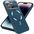 thumbnail image 1 of Magnetic for iPhone 14 Pro Max Case, Compatible with Magsafe, Full Glass Camera Lens Protector, Anti-Scratch Shockproof Protection Slim Matte Back Case for iPhone 14 Pro Max, Blue, 1 of 13