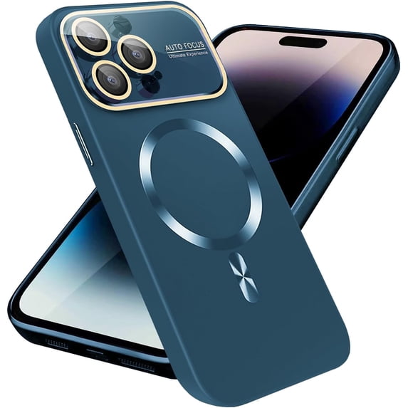 Magnetic for iPhone 14 Pro Max Case, Compatible with Magsafe, Full Glass Camera Lens Protector, Anti-Scratch Shockproof Protection Slim Matte Back Case for iPhone 14 Pro Max, Blue