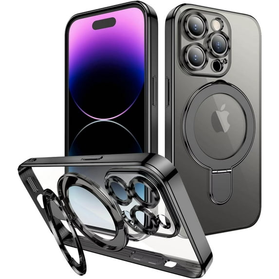 Magnetic for iPhone 14 Pro Max Case Magsafe Clear with Invisible Stand Kickstand Camera Protector Plating 10FT Shockproof Soft Rubber Protective Phone Case (Black)
