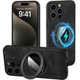 thumbnail image 1 of Magnetic for iPhone 14 Pro Max Case with Stand Compatible with MagSafe Authentic Sheep Bark Skin Ultra Thin 360° Rotation Bracket Anti-Scratch Mil-Grade Drop Protection Case, Black, 1 of 8