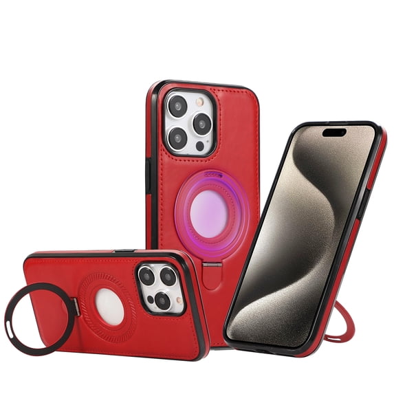 Magnetic for iPhone 14 Vintage PU Leather Case, Business Invisible Stand [Compatible with Magsafe] Wireless Charging Ultra Slim Kickstand Phone Case Cover for iPhone 14, Red