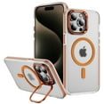 thumbnail image 1 of Magnetic for iPhone 15 Case with Camera Cover Kickstand, [Compatible with MagSafe] Transparent Matte Ultra Slim Anti-Scratch Luxury Phone Case Cover for iPhone 15, Orange, 1 of 8
