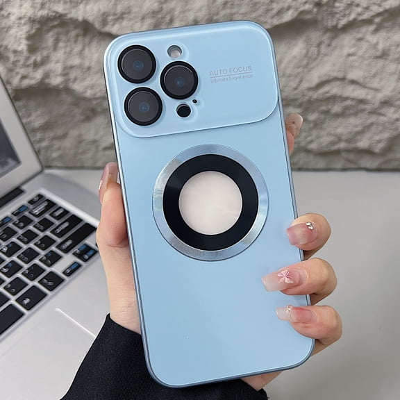 Magnetic for iPhone 15 Case, Compatible with MagSafe, Camera Lens Protection, Logo View, Ultra Slim Military Grade Drop Proof Glossy Hard PC Phone Case Cover for iPhone 15, Blue
