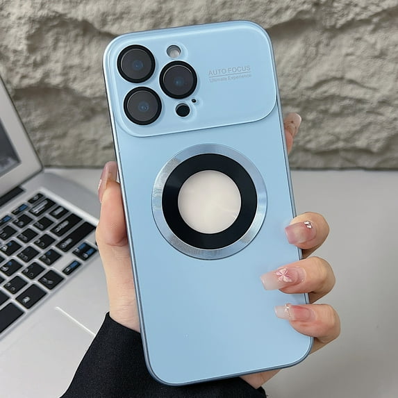Magnetic for iPhone 15 Case, Compatible with MagSafe, Camera Lens Protection, Logo View, Ultra Slim Military Grade Drop Proof Glossy Hard PC Phone Case Cover for iPhone 15, Blue