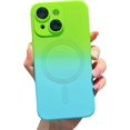 thumbnail image 1 of Magnetic for iPhone 15 Case, Compatible with MagSafe, Full Camera Lens Film Protection Cute Gradient Color Silicone Shockproof Matte Cover for Women & Men (iPhone 15,Green Blue), 1 of 17