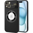 thumbnail image 1 of Magnetic for iPhone 15 Case Compatible with Magsafe [Glass Lens Camera Protector] Shockproof Hard PC Matte Back Protective Soft TPU Edge Phone Cases for iPhone 15 Black, 1 of 14