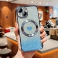 thumbnail image 1 of Magnetic for iPhone 15 Case, Luxury Plating Cute Glitter Love Heart Clear Phone Case [Compatible with MagSafe] Soft TPU Shockproof Protective Phone Cover for Women Girls - Blue, 1 of 7