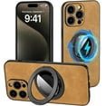 thumbnail image 1 of Magnetic for iPhone 15 Case with Stand Compatible with MagSafe Authentic Sheep Bark Skin Ultra Thin 360° Rotation Bracket Anti-Scratch Mil-Grade Drop Protection Case, Brown, 1 of 8