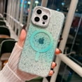 thumbnail image 1 of Magnetic for iPhone 15 Case Transparent Glitter [Compatible with Mag-Safe] Diamond-set Around Camera Bling Sequin Sparkle Anti-fall Shockproof Protective Rugged Phone Cover Case,Green, 1 of 7