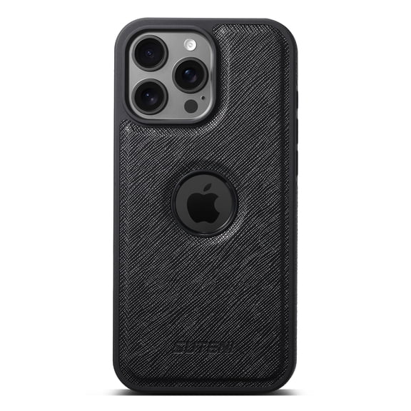 Magnetic for iPhone 15 PU Leather Case, [Compatible with Mag-Safe & Support Magnetic Car Mount] Protective Slim Phone Cover for iPhone 15 Logo Hollow Design Case, Black