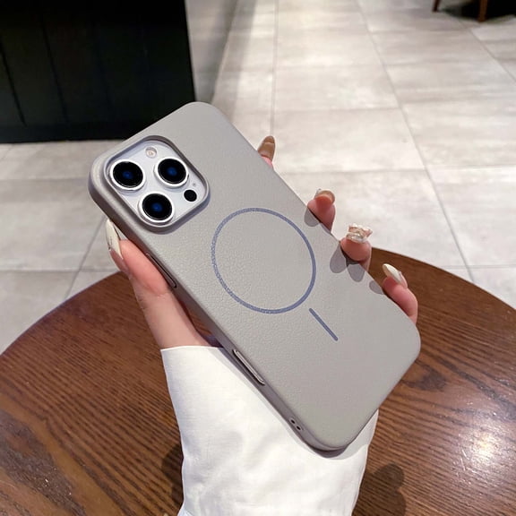 Magnetic For iPhone 15 Phone Case,Compatible with Mag-Safe,Lightweight Ultra Slim Shockproof Protective,Anti-Scratch Lychee Pattern PU Leather Back Rugged Thin Fit Phone Case,Gray