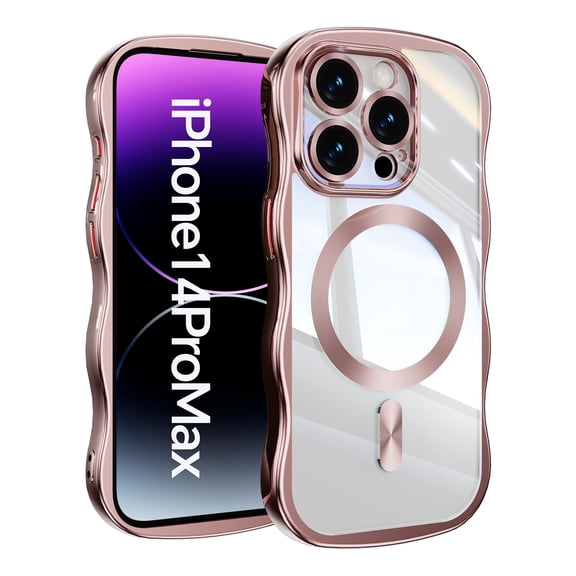 Magnetic For iPhone 15 Phone Case,Cute Wavy Frame,Compatible with Mag-safe,Ultra Slim Shockproof Anti-fall Protection,Rugged Durable Electroplated Bumper Thin Phone Case,Pink