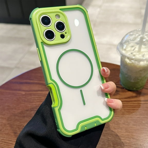 Magnetic For iPhone 15 Phone Case,Transparent Back Design,Compatible with Mag-safe, Drop Protection,2-in-1 Heavy Duty Shockproof Anti-fall Durable Rugged Tough Phone Case,Green