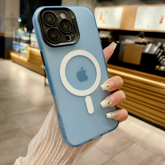 Magnetic for iPhone 15 Plus Case, [Built-in Camera Cover Bracket] [Camera Lens Protector] [Military-Grade Protection] Slim Translucent Anti-Yellow Phone Case for iPhone 15 Plus, Lightblue
