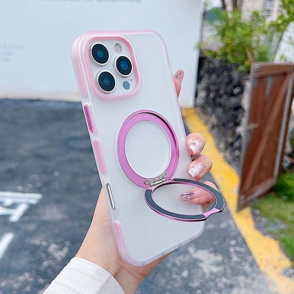 Magnetic for iPhone 15 Plus Case, Built-in Metal Stand and Secure Ring Holder, Compatible with Mag-Safe, Drop Protection, Shock Resistant, Frosted Matte Slim Cover for iPhone 15 Plus, Pink