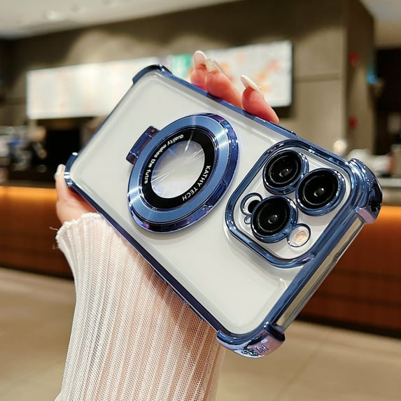Magnetic for iPhone 15 Plus Case Clear with Ring Stand, MagSafe Compatible Case with Lens Protector, Military Grade Protection Four-Corners Shockproof Case for iPhone 15 Plus, Blue