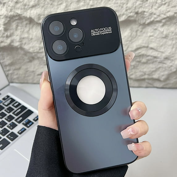 Magnetic for iPhone 15 Plus Case, Compatible with MagSafe, Camera Lens Protection, Logo View, Ultra Slim Military Grade Drop Proof Glossy Hard PC Phone Case Cover for iPhone 15 Plus, Black