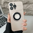 thumbnail image 1 of Magnetic for iPhone 15 Plus Case, Compatible with MagSafe, Camera Lens Protection, Logo View, Ultra Slim Military Grade Drop Proof Glossy Hard PC Phone Case Cover for iPhone 15 Plus, Gold, 1 of 8