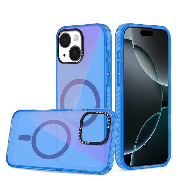 Magnetic for iPhone 15 Plus Case, [Compatible with Magsafe][Military Grade Drop Protection] Hybrid Silicone Slim Diamond Camera Translucent Rugged Protective Cover for iPhone 15 Plus,Blue