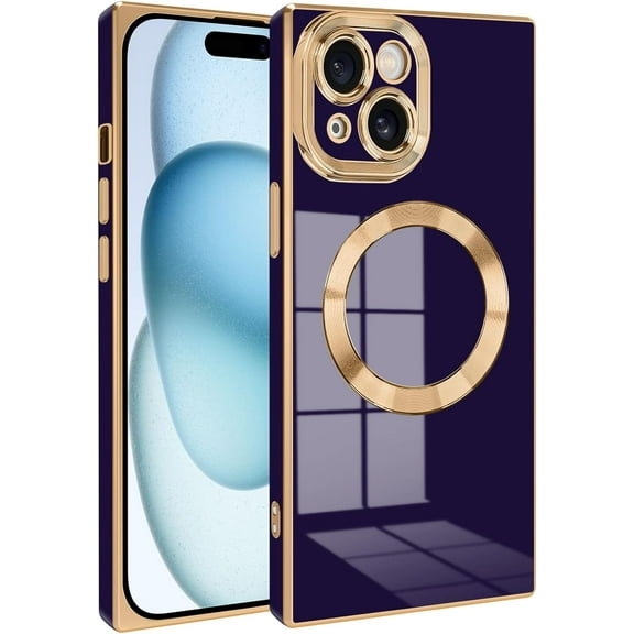 Magnetic for iPhone 15 Plus Case Compatible with Magsafe [Support Wireless Charging] Scartchproof Protection Soft TPU Electroplated Edge Phone Case for iPhone 15 Plus Purple