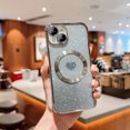 thumbnail image 1 of Magnetic for iPhone 15 Plus Case, Luxury Plating Cute Glitter Love Heart Clear Phone Case [Compatible with MagSafe] Soft TPU Shockproof Protective Phone Cover for Women Girls - Silver, 1 of 7