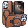 thumbnail image 1 of Magnetic for iPhone 15 Plus Case with Ring Holder Stand, Protective PU Leather Phone Case Grip Loop, Compatible with Mag-Safe, Built-in Kickstand Cover for iPhone 15 Plus Men Women, Brown, 1 of 10