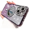 thumbnail image 1 of Magnetic for iPhone 15 Plus Glitter Case, [Compatible with Magsafe] Shockproof Bling Diamond Camera Lens Protector Makeup Mirror Sparkly Girly Cute Phone Cover for iPhone 15 Plus (Purple), 1 of 10