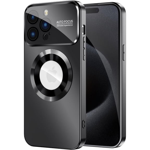 Magnetic for iPhone 15 Pro Case, Compatible with MagSafe, Built-in Camera Lens Protector, Logo View, Military Grade Drop Proof Phone Case Cover, Black