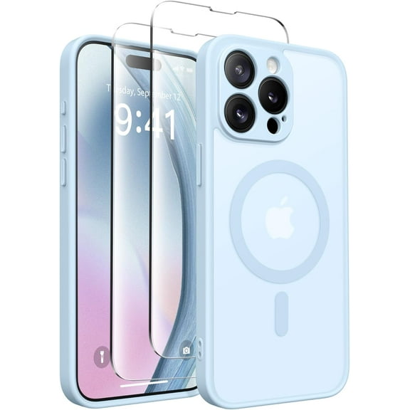 Magnetic for iPhone 15 Pro Case, [Compatible with MagSafe] [Full Camera Protection] Shockproof Protective Slim Translucent Matte Phone Case for iPhone 15 Pro 6.1'', Light Blue