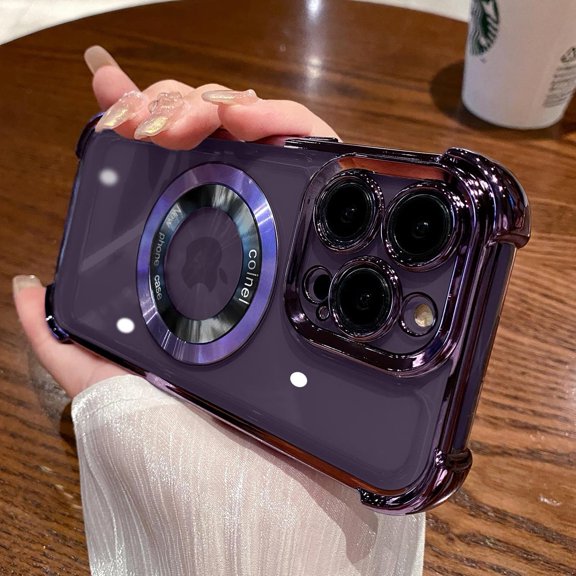 Magnetic for iPhone 15 Pro Case Compatible with MagSafe,[Military Grade Protect] Logo View Slim Transparent Clear Electroplate Shockproof Cover Case for iPhone15 Pro 6.1" (purple)