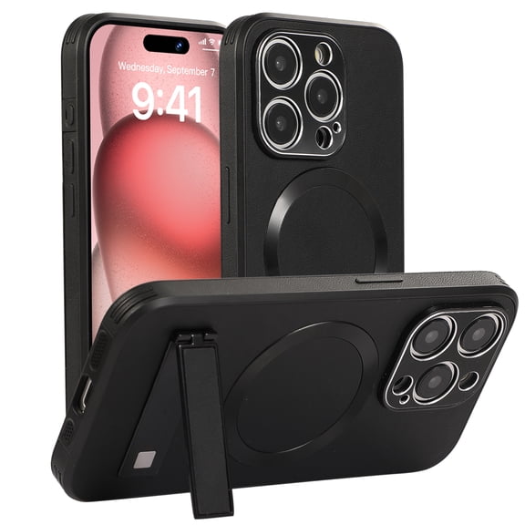 Magnetic for iPhone 15 Pro Case, Compatible with MagSafe, Support Car Mount Holder, Built-in Invisible Stand, Slim Magnetic Case Kickstand Protective Phone Cover for iPhone 15 Pro, Black