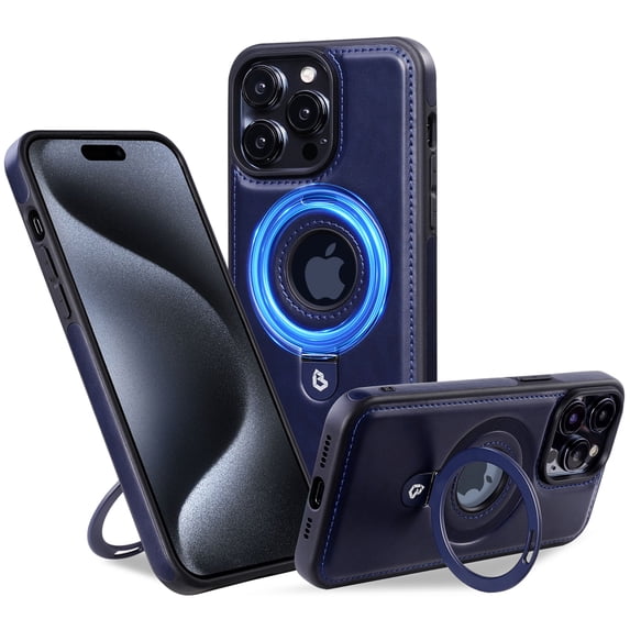 Magnetic for iPhone 15 Pro Case with MagSafe Compatible & Ring Holder Stand, Luxury PU Leather Slim Shockproof Cover Support Wireless Charging Kickstand Phone Case for iPhone 15 Pro, Darkblue