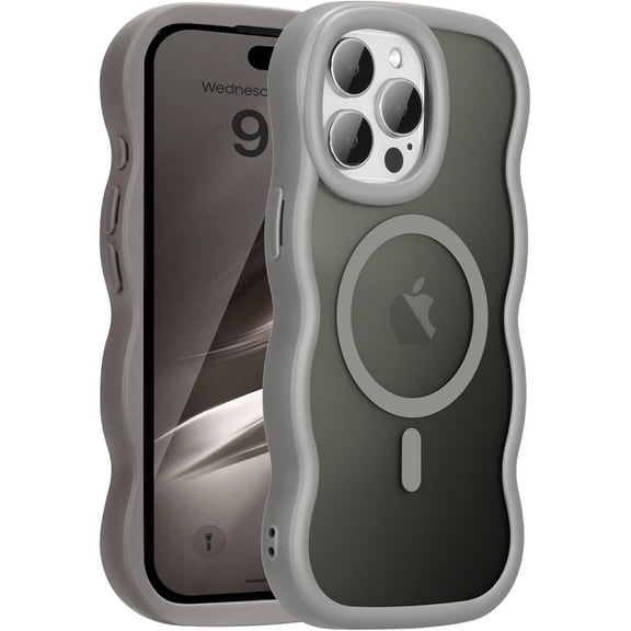 Magnetic for iPhone 15 Pro Max Case, Compatible with MagSafe, 2025 Transparent Wave Frame Design Case Soft Edge Cover Cute Clear Matte Shockproof Protective Phone Cover