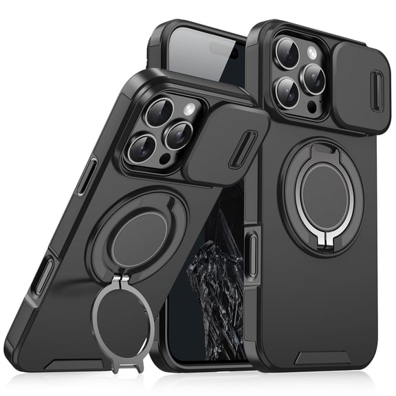 Magnetic for iPhone 15 Pro Max Case [Compatible with MagSafe] [360° Rotatable Ring Holder Kickstand] [Military Grade Protection] Shockproof Slim Phone Case for iPhone 15 Pro Max,Black