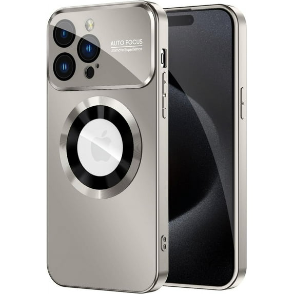 Magnetic for iPhone 15 Pro Max Case, Compatible with MagSafe, Built-in Camera Lens Protector, Logo View, Military Grade Drop Proof Phone Cover, Titanium Gray