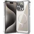 thumbnail image 1 of Magnetic for iPhone 15 Pro Max Case Compatible with MagSafe [Four Corners Drop Protection] Full Camera Lens Protector Plating 15 Pro Max Clear Phone Case for Women Girls, Silver, 1 of 14