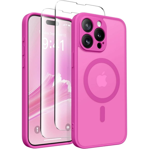 Magnetic for iPhone 15 Pro Max Case, [Compatible with MagSafe] [Full Camera Protection] [14FT Drop Protection] Shockproof Protective Slim Translucent Phone Case, Shocking Pink