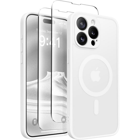 Magnetic for iPhone 15 Pro Max Case, [Compatible with MagSafe] [Full Camera Protection] Shockproof Protective Slim Translucent Matte Phone Case for iPhone 15 Pro Max 6.7'', White